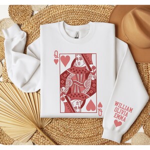 Personalized Valentine Sweater, Queen of Hearts Sweatshirt, Valentines Matching Shirt, Valentines Mom Shirt, Custom Name Valentine Gift