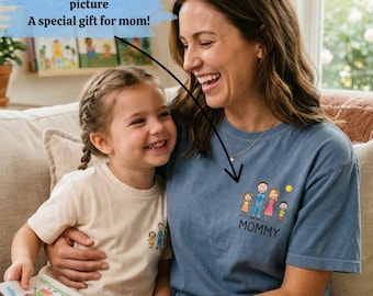 Chemise personnalisée dessinée à la main pour maman - cadeau de fête des mères couleurs confort, t-shirt imprimé dessin pour enfants, chemise maman personnalisée