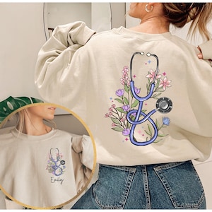 Custom Floral Stethoscope Sweatshirt, Custom Nurse Shirt, Nurse Sweatshirt, Floral Nurse Shirt,  Women's Nursing School Hoodie