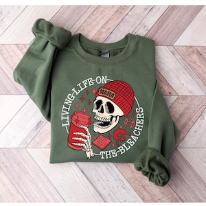 Living Life on the Bleachers Mama Shirt, Skull Sweatshirt, Skellington Coffee Tee, Sports Mama Sweater, Gift For Mama, Wrestling Mama Shirt