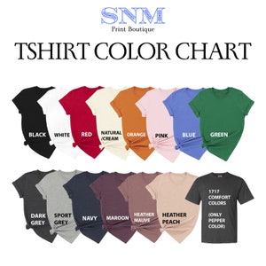 a t - shirt color chart with different colors
