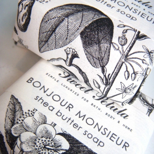 Bonjour Monsieur Shea Butter Soap - Black Tea, Tobacco, Cedar, Lemon, Bay and Clove- by Sweet Petula