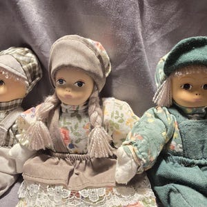 Lot of 5 Vintage Porcelain Headed, Sand Body Dolls Twins Blonde Hair Old World Peasants