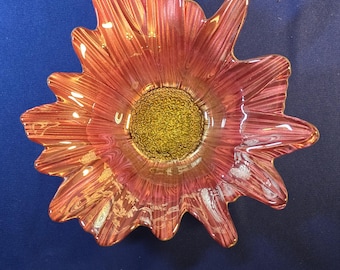 Cuenco decorativo de vidrio rosa y amarillo de 25 cm