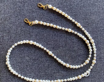 Pearl,Rhinestone and 14kGold plated beads Lanyard Phone Crossbody Strap with Sunglasses Holder