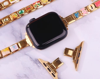 Correa personalizada para Apple Watch con charm italiano dorado: Pulsera personalizada para mujer, regalo de Navidad para ella