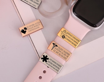 パーソナライズされた医療IDタグ | カスタム刻印ネームプレート、カスタムタグ | 医療アラートApple Watchバンド