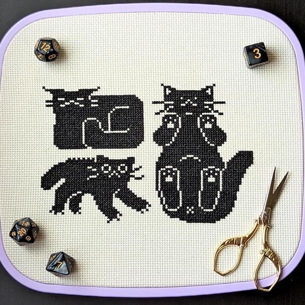 Three Cats Cross Stitch Pattern, Pixel Art Project (Digital PDF)