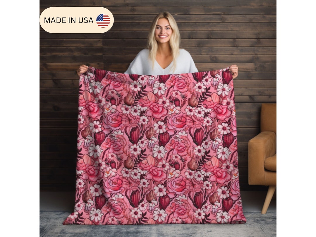 Plush Roses Throw Plush Pink Floral Western Throw Blanket Farmhouse Decor Gift Idea for ...