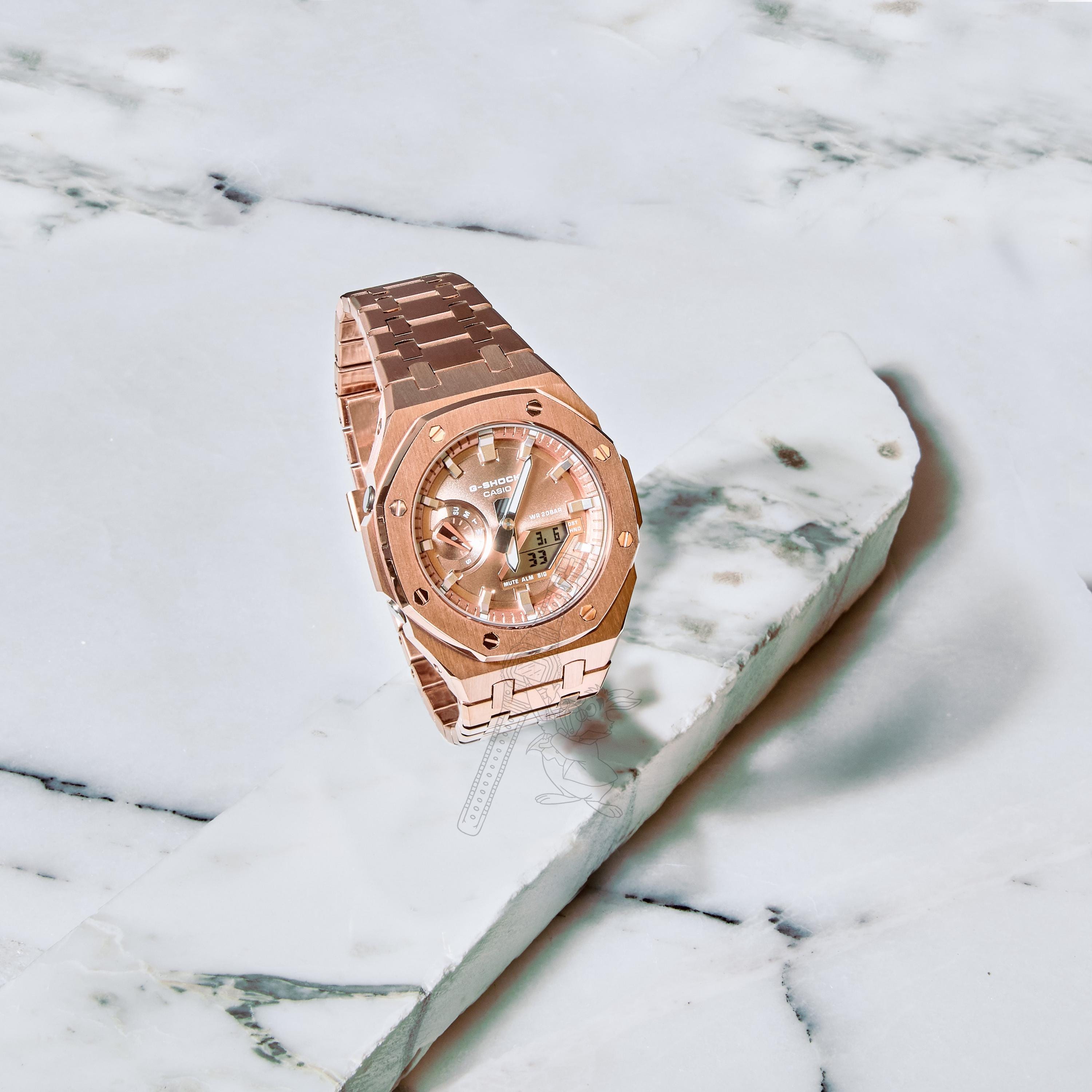 Casio GA-2100 G-shock Watch – Full Rose Gold Metal Case & Bracelet