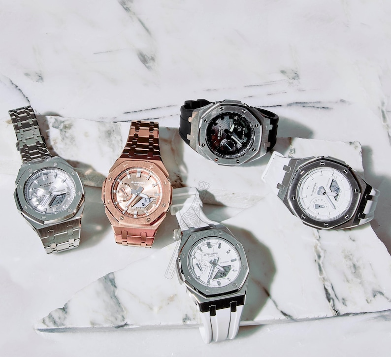 Casio GA-2100 G-Shock Watch – Metal Case & Rubber Strap Mod – Brick Dial bild 5