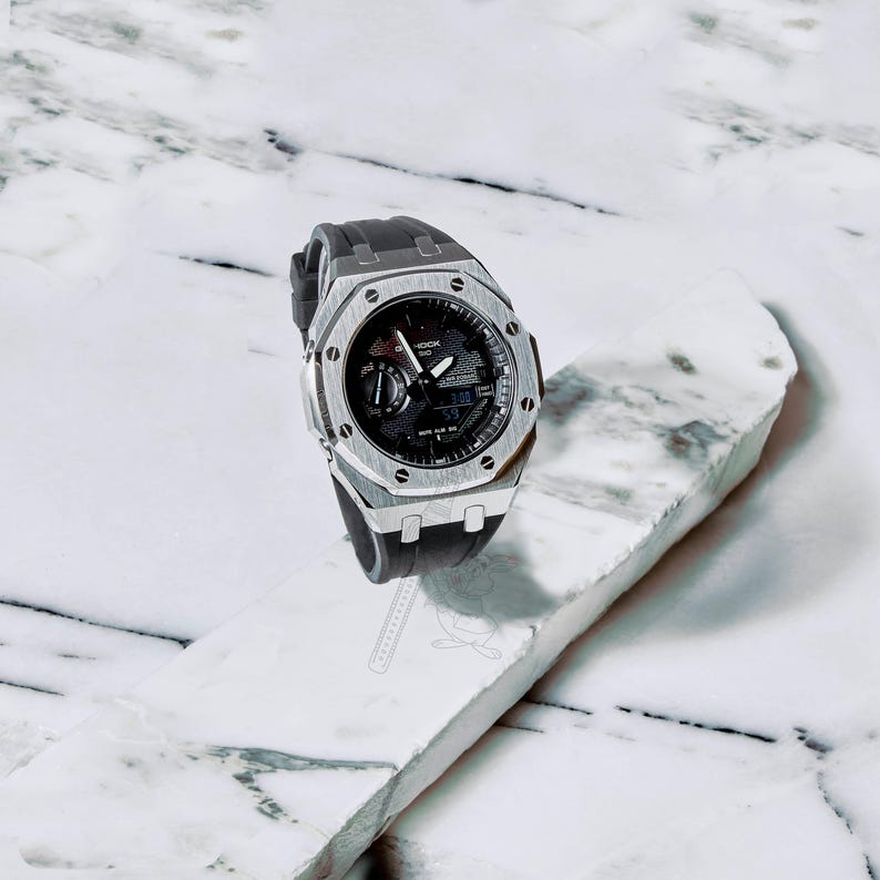 Casio GA-2100 G-Shock Watch – Metal Case & Rubber Strap Mod – Brick Dial bild 1
