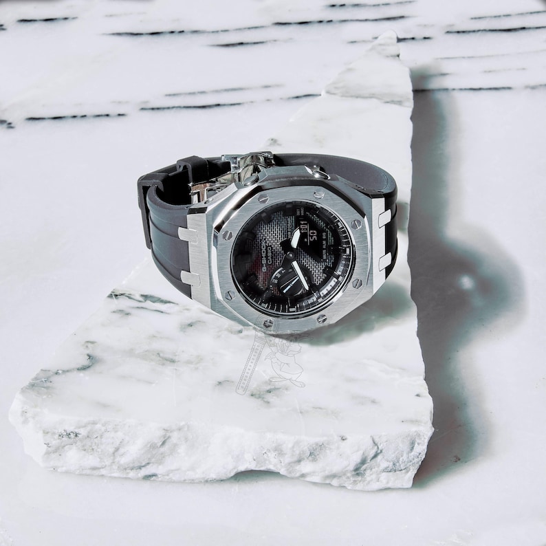 Casio GA-2100 G-Shock Watch – Metal Case & Rubber Strap Mod – Brick Dial bild 2