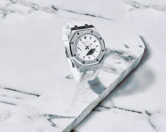 Casio GMA-S2100 G-Shock Watch – Metal Case & Rubber Strap Mod – Mid-Size White Dial