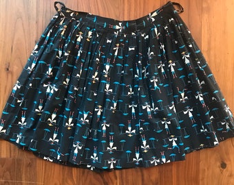 Black novelty print asian themed 1950s cotton skirt upcycled M