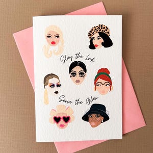 Wenskaart met geïllustreerde make-uplooks|Stijlvolle wenskaart|Handgemaakte kaart|Lege kaart|Mode-illustratiekaart|Make-up|Make-upartiest cadeau