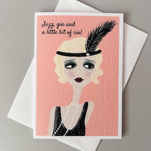 Cartes faites main, style vintage, années 1920, Hollywood, robe Art déco, rétro, carte d'anniversaire, impressions vintage, cartes de remerciement, clapet