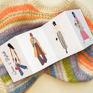 Biglietto di moda illustrato, biglietto d'auguri di moda, biglietto d'auguri fatto a mano, biglietto disegnato a mano, arte della moda accogliente, biglietto d'auguri per lo shopping di vestiti