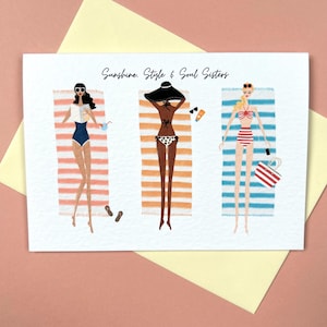 Carte d'anniversaire meilleur ami | Impression de plage week-end filles | Fête de la poule | Illustration de mode faite main | Invitation EVJF