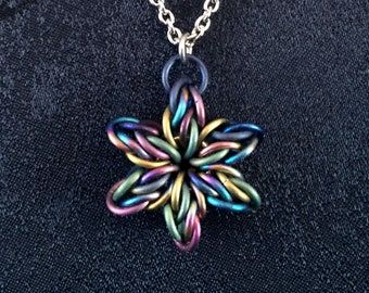 Hex Star 6-Pointed Star Pendant - TITANIUM or Stainless STEEL Necklace - Elegant Chainmaille Jewelry - Unique Custom Gift for Women and Men