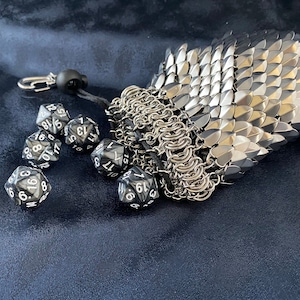 Stylish Dragon Scalemaille Dice Bag - Petite Size, Your Choice of Stainless Steel or Titanium - Custom Gamer Gear