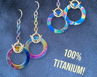 Titanium Sparkle Washer Earrings - Pure titanium, and super lightweight