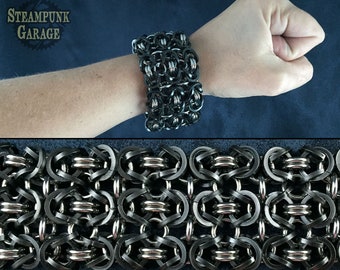 EXTREME Beast Cuff - Heavy Duty Metal - Black Byzantine Stainless Steel 16 and 14 gauge