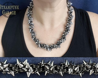 Edgy Titanium "Thorns" Choker for Bold Statements - Handcrafted Chainmaille Jewelry - LARGE 16swg - Bracelet, Wallet Chain, Key Fob
