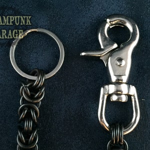 Black Steel or Titanium Keychain Byzantine 14swg Heavy Duty BLACK or CHARCOAL image 3