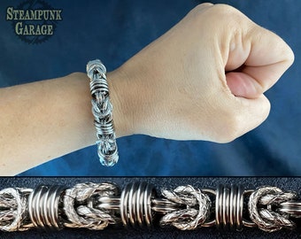 Orbital Byzantine - Stainless steel chainmaille bracelet - 14swg and 16swg Etruscan chain with Snakeskin Links