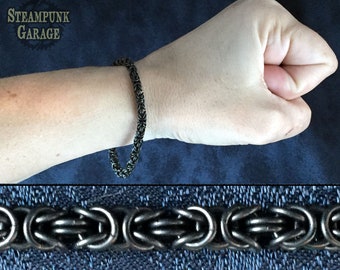 BLACK Titanium Byzantine - Micromaille - Classic Chainmaille Bracelet - Kings Chain - Etruscan Chain