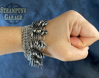 Chainmaille Ruffle Cuff Bracelet - Titanium or Stainless Steel - Two sizes of scales available - Custom Necklace available