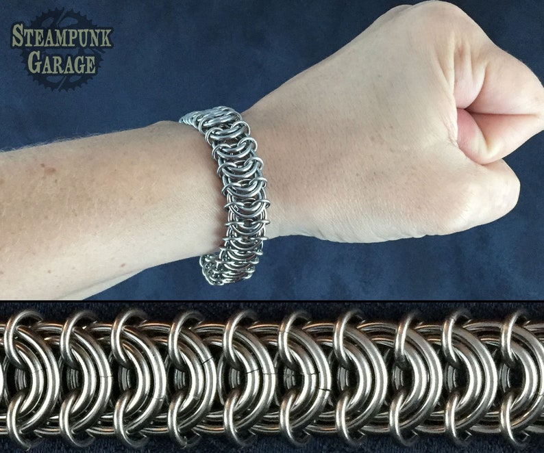 Vertebrae Bracelet Mens HEAVY DUTY Metal Chainmaille Jewelry Steel or Titanium Show Your Backbone image 1