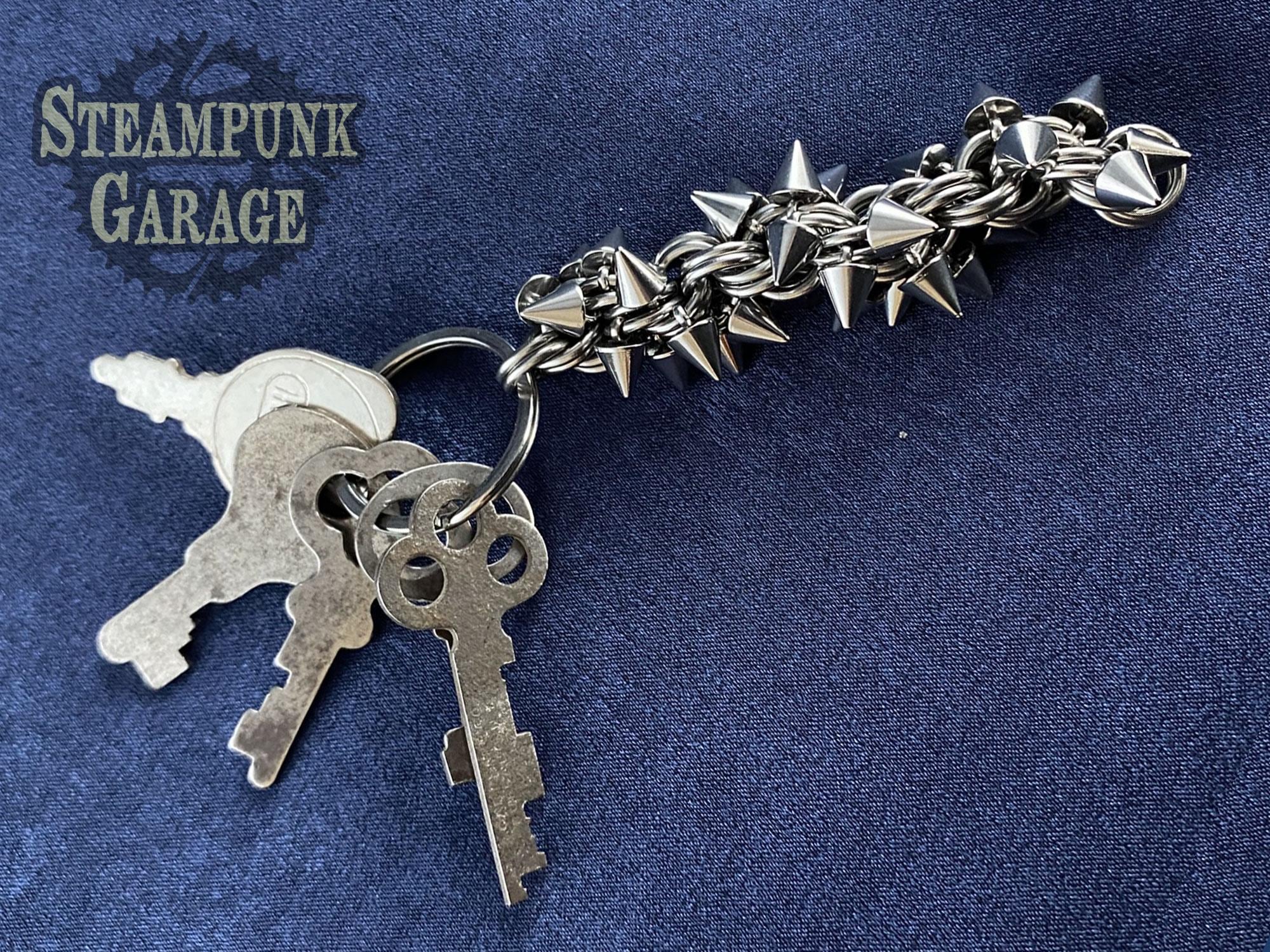 Spiked "Thorns" Keychain - TITANIUM and Stainless STEEL - Custom Chainmaille Jewelry - Unique Necklace, Choker, Wallet Chain