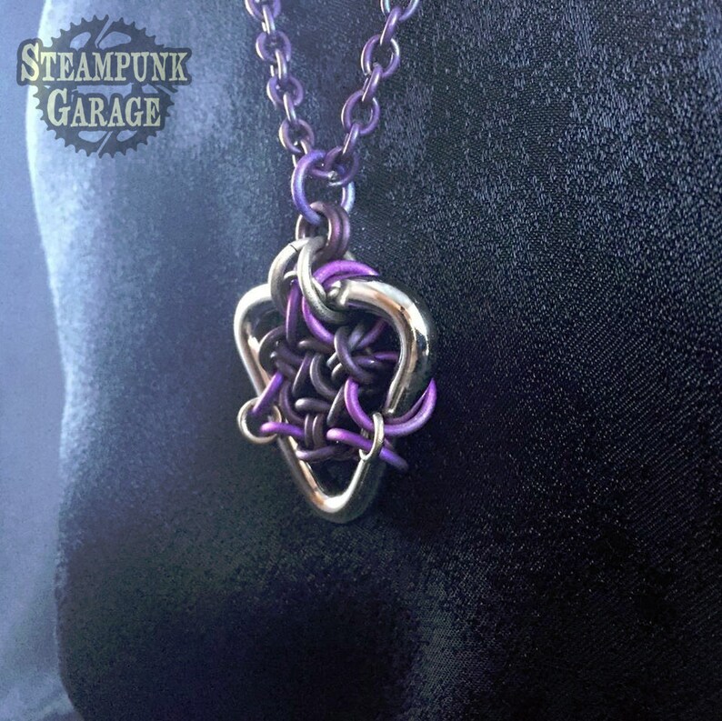 Hex Capacitor Pendant ORIGINAL DESIGN Stainless steel triangle chainmaille hoodoo hex weave image 9