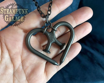 Unbreakable Heart Pendant - Welded TITANIUM Construction Nail Necklace - Custom Unique Gift for Women and Men