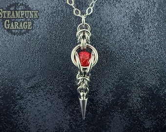 Mystic Orb – Chainmail Pendant with Ethically Sourced Lab-Grown Opal - Unique Chainmaille Jewelry - Elegant Scrying Tool for Divination