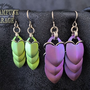 Linear Dragon Earrings - Titanium or stainless steel dragon scales