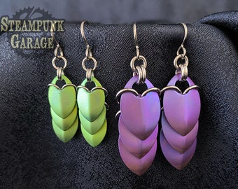 Linear Dragon Earrings - Titanium or stainless steel dragon scales