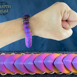 Drachen Scalemaille Armband - TITANIUM & Edelstahl - KLEINE Schuppen 17swg - Eleganter Chainmaille Schmuck - Halskette Geldbörse Kette Schlüsselanhänger