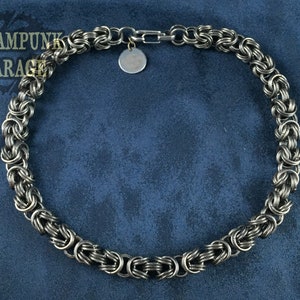 Kinged Byzantine Distressed BLACK Stainless steel chainmaille necklace THICK doubled 16swg Etruscan chain image 3