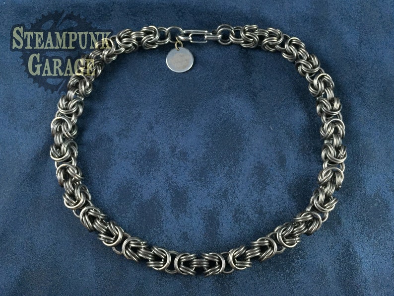 Kinged Byzantine Distressed BLACK Stainless steel chainmaille necklace THICK doubled 16swg Etruscan chain image 3
