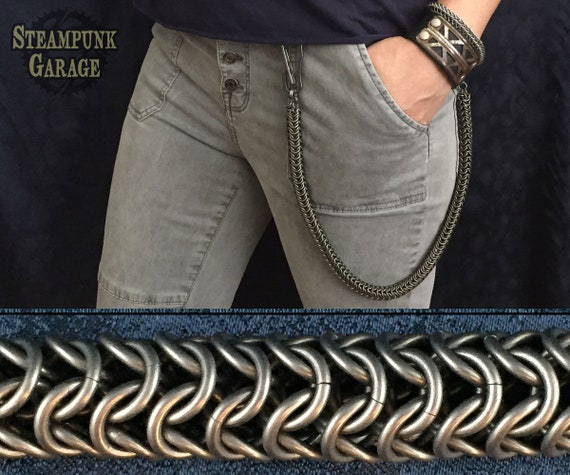 Tassen & portemonnees Portemonnees & Geldclips Portemonnee met ketting Handmade unisex square ring Chainmaille wallet chain 