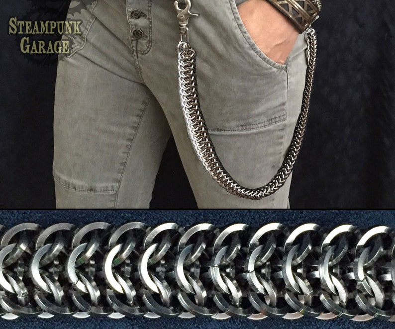 Square Steel Wallet or Key Chain HEAVY DUTY Chainmaille Interwoven 4 in 1 Pattern image 1