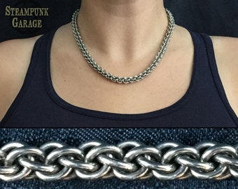 JPL3 Twist Chain - TITANIUM or Stainless STEEL Necklace - MEDIUM 16swg - Silver Chainmaille Jewelry - Unique Bracelet, Wallet Chain, Key Fob