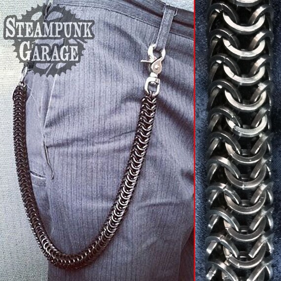 THICK Wallet Chain BLACK Square Wire Roundmail Weave Etsy
