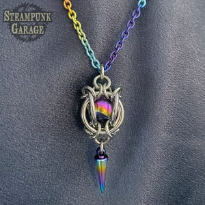Enchanting Mermaid Lantern Pendant with Titanium Ball Bearing - Handcrafted Iridescent Pearl Chainmaille Necklace - One-of-a-Kind Gift Idea