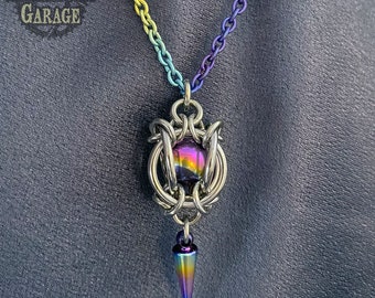 Enchanting Mermaid Lantern Pendant with Titanium Ball Bearing - Handcrafted Iridescent Pearl Chainmaille Necklace - One-of-a-Kind Gift Idea