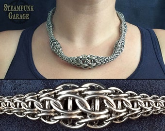 OOAK Captive Hilt Chain - Graudated Chainmaille Torc - Stainless Steel - Semi-Rigid Viking Style Torque Necklace