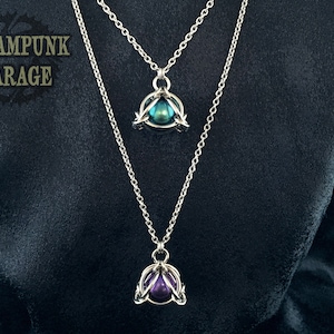 Unique Carriage Pod Pendant - Titanium Ball Bearing Charm Necklace - Stunning Chainmaille Jewelry - Custom Gift Idea for Ladies